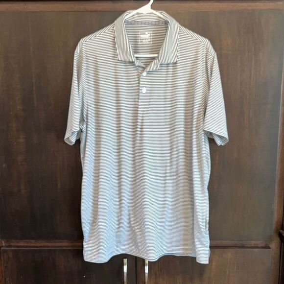 Puma Gray Striped Men’s Polo Shirt Golf Size Large - Picture 1 of 5